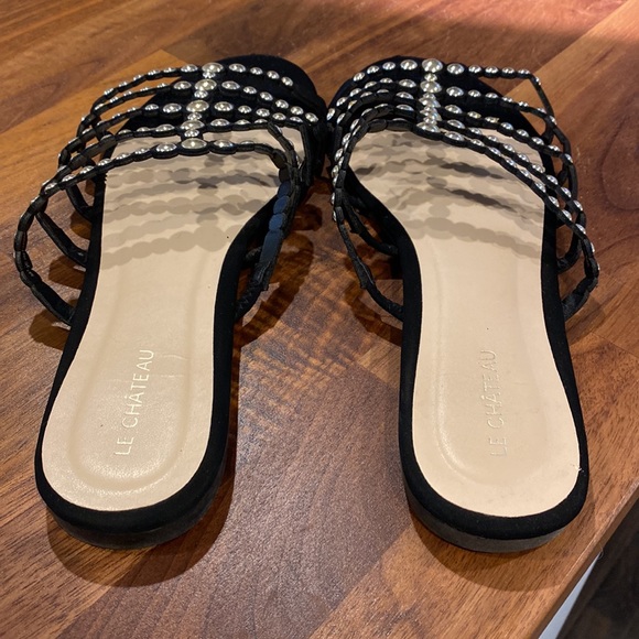 Le Chateau Black Sandals with Silver Studs Size 10 - Picture 3 of 5